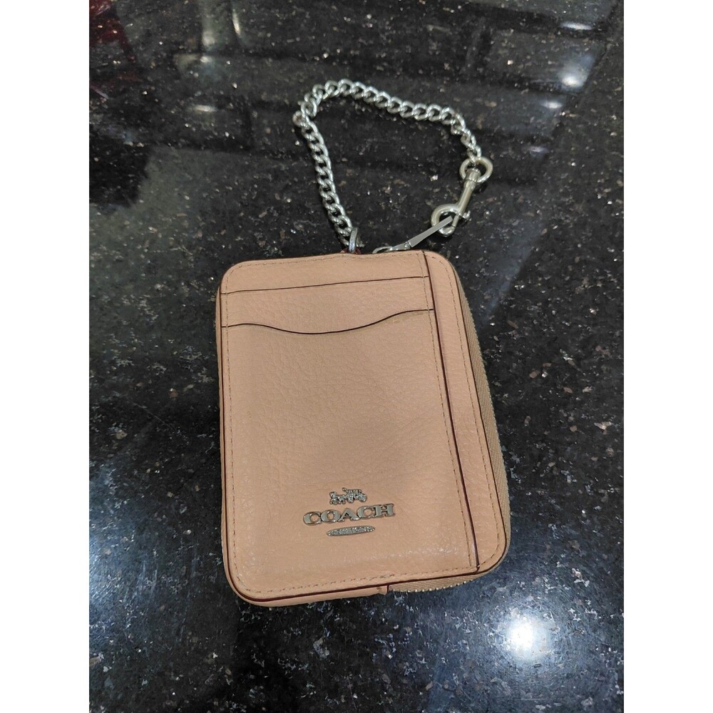 Coach 6303Zip Card Case With Chain Leather Faded Blush
